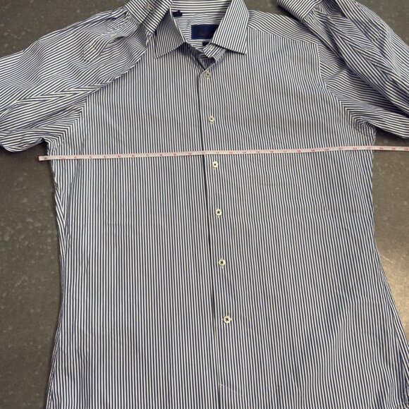 David Donahue Blue & White Striped Button-Up Shirt – Size 36/37 - Picture 9 of 12